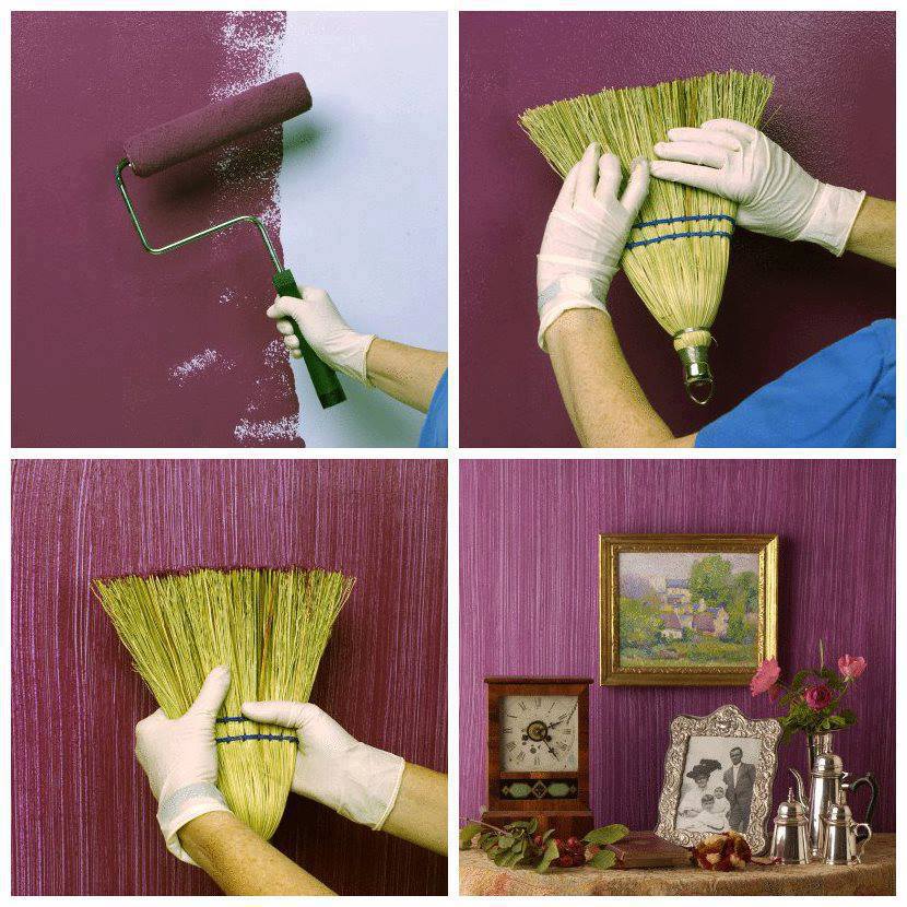 【diy墙壁】家里的扫帚也能当刷子用.用扫帚刷墙,会有不一样的效果.