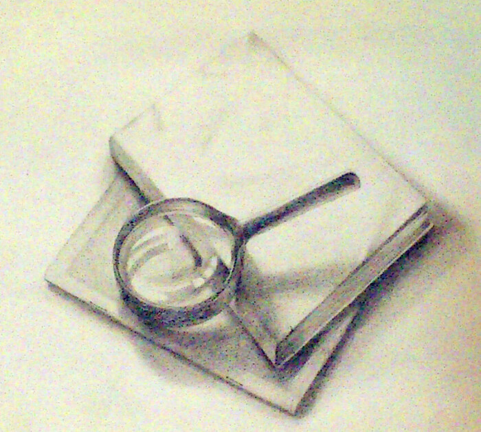 1998年的作品,当时画完了放在桌子上,我一个同事用手去拿那个放大镜的