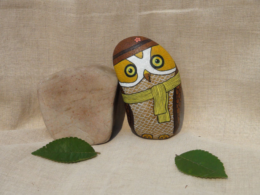 石趣部落原创的绘石头 猫头鹰
