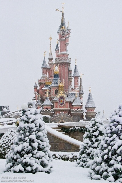 法国巴黎迪斯尼乐园的雪景