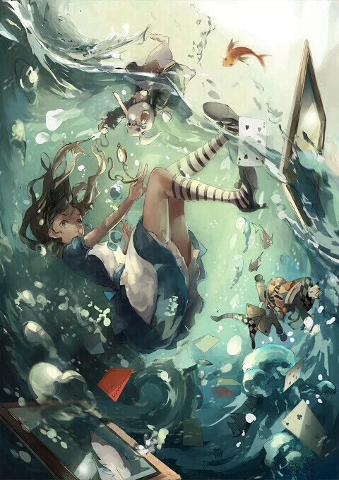 【二次元 美少女 插画】沉没在深海里,看海面闪耀