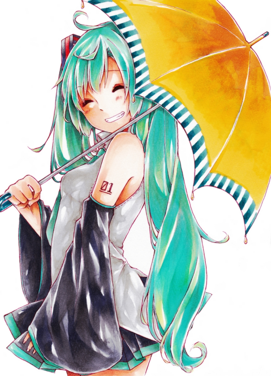 p站 二次元 原创 v家 初音未来 miku 伞 微笑