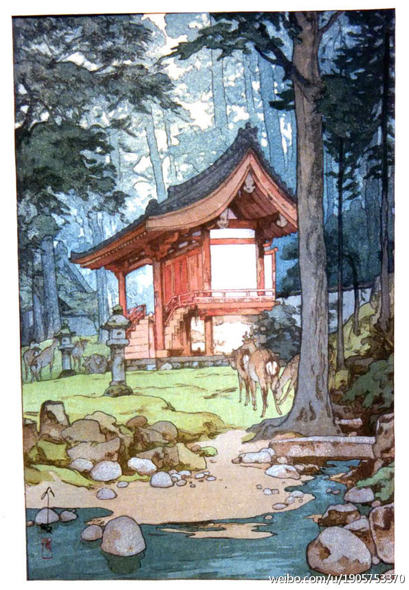 hiroshi yoshida 版画 橡皮章 风景 日本 和风 寺庙