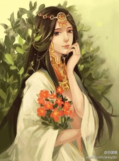 彼岸花.手绘,插画,古风,美人.