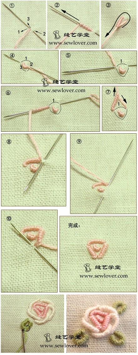 这种针法常被用来绣玫瑰或蔷薇