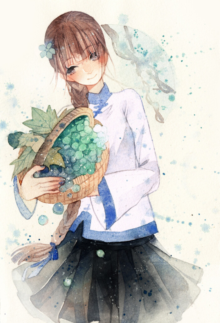 插画 水彩 动漫【摘葡萄】作者:零届orz