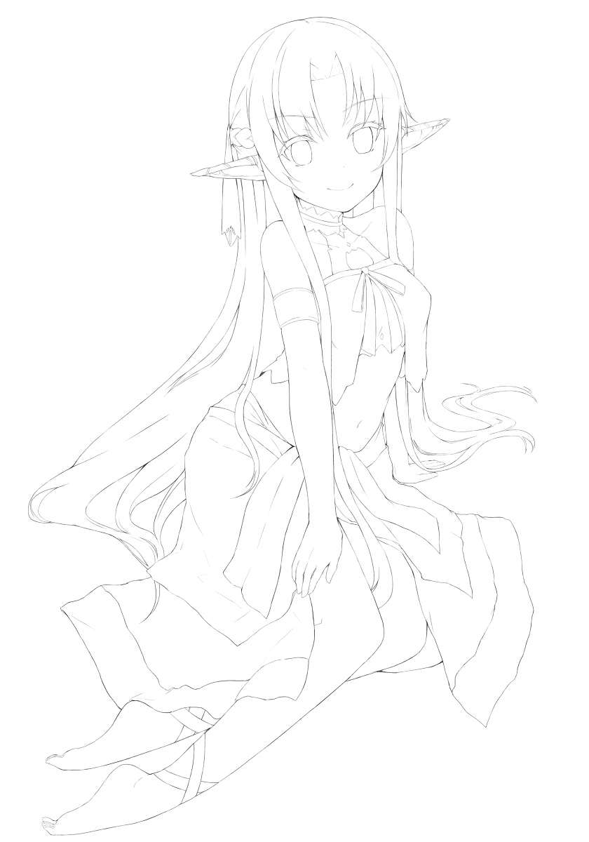 アスナ p站 二次元 插画 少女 手绘 线画 线稿 动漫 刀剑神域