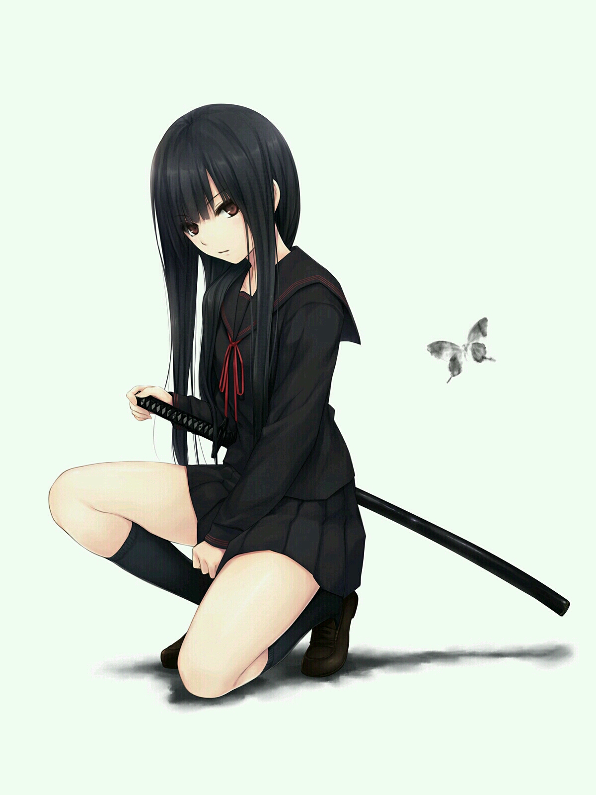 黒髪セーラー服と日本刀 *セーラー服 *日本刀 帯刀女子高生 动漫