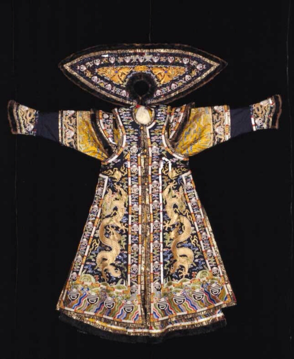 明黄色缎绣云龙金版嵌珠石银鼠皮朝袍,皇后朝袍在其所有服装中等级最