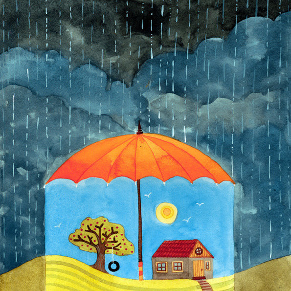 关于雨和太阳的唯美插画图片 分享自weimeitu.cc