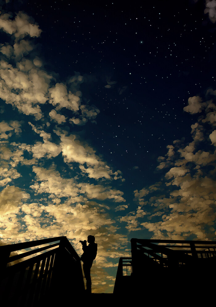 插画手绘 二次元 动漫 壁纸 夜色 夏天 天空 场景 意境