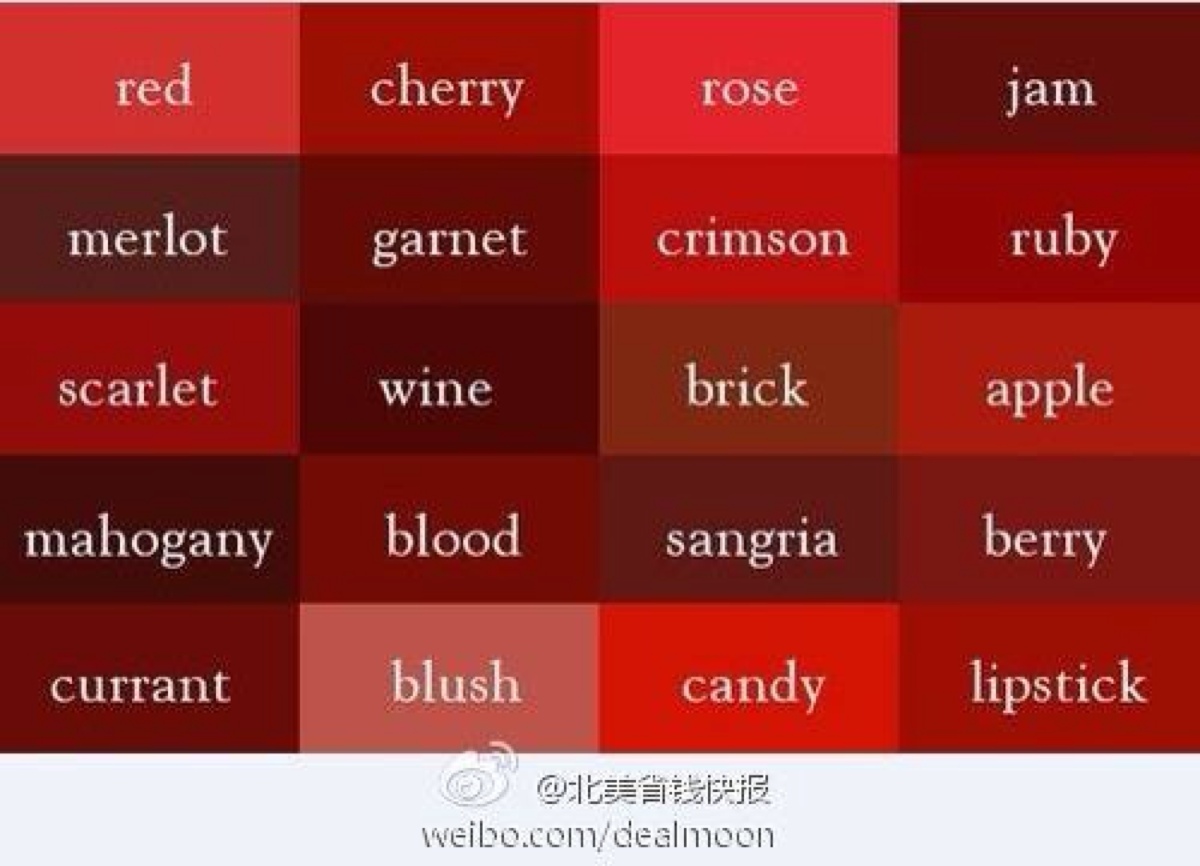 各种颜色的英语.