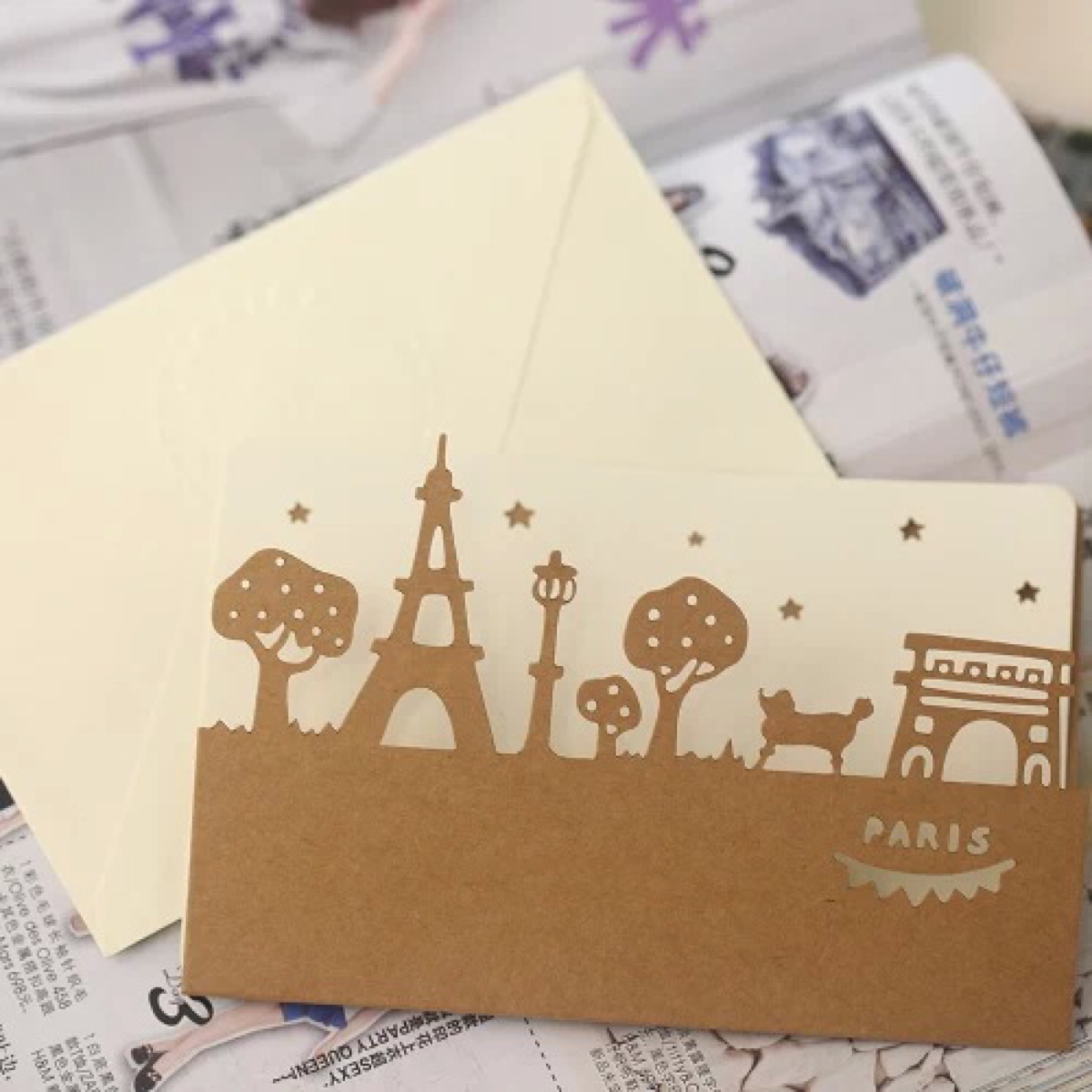 巴黎 镂空贺卡