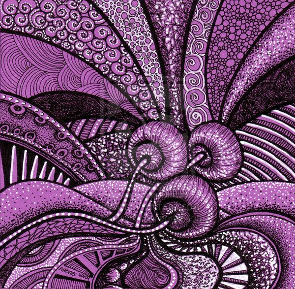 紫色和黑色在一起禅绕,好神秘的感觉!禅绕画www.zentangle.cc