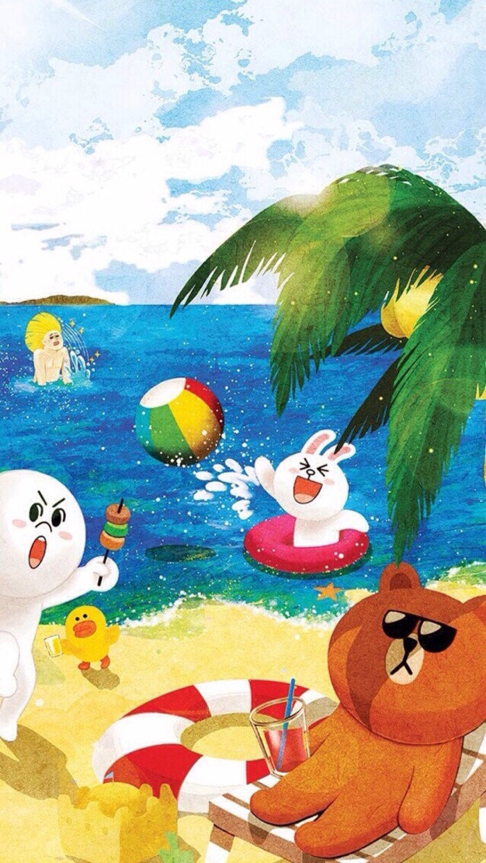 白云,沙滩,海洋,夏天so hot~ 「iphone壁纸‐手机壁纸‐可爱‐卡通 
