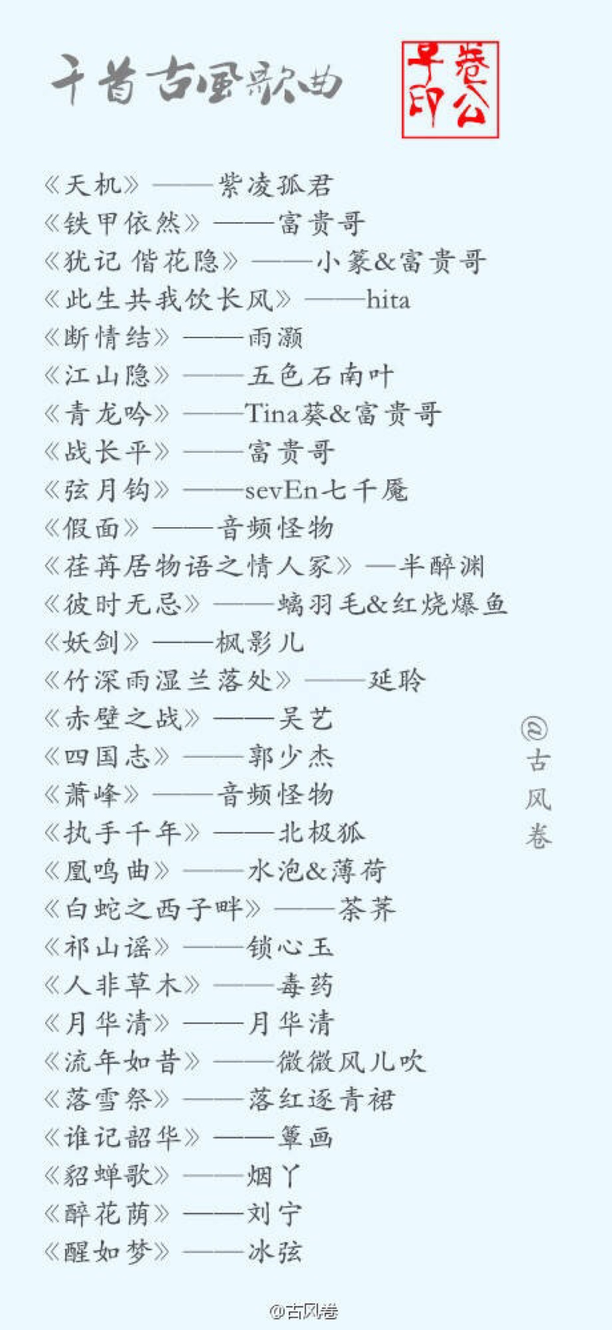 千首古风歌曲推荐