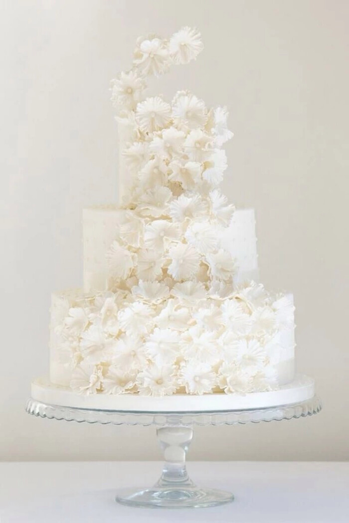 翻糖 婚礼 鲜花 纯白色系 蛋糕 甜点