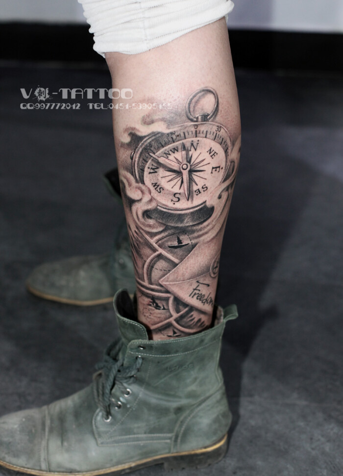 哈尔滨v刺 tattoo首席纹身师 阿v作品 刺青 欧美纹身,写实纹身,指南针