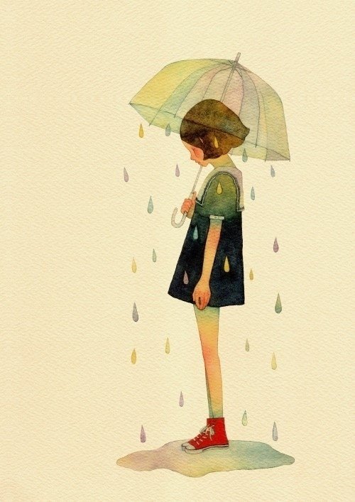 "从失恋到现在,我一个人很好"#治愈系,插画,手绘,雨季