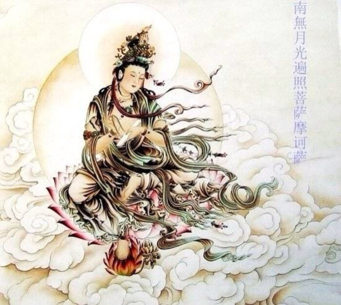 月光遍照菩萨,是东方净琉璃世界药师佛右胁侍,与药师佛左胁侍日光菩萨