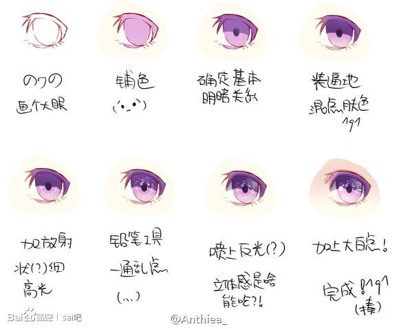 【绘画教程】美丽炫目的紫色晶莹眼睛