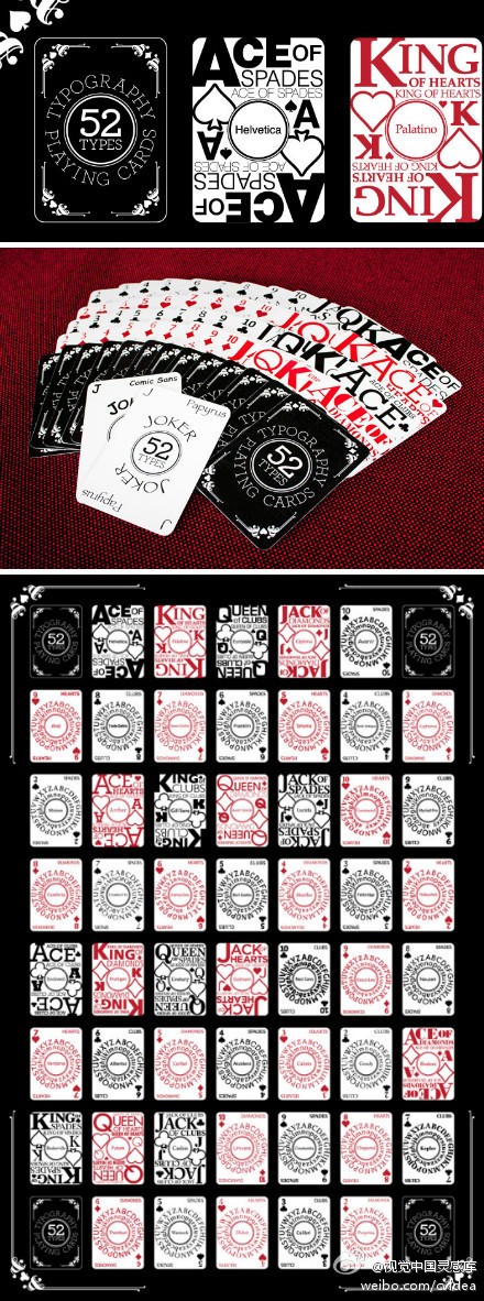 adam bauer扑克牌设计,每一张牌上面都有一种字体,以及独特排版方式