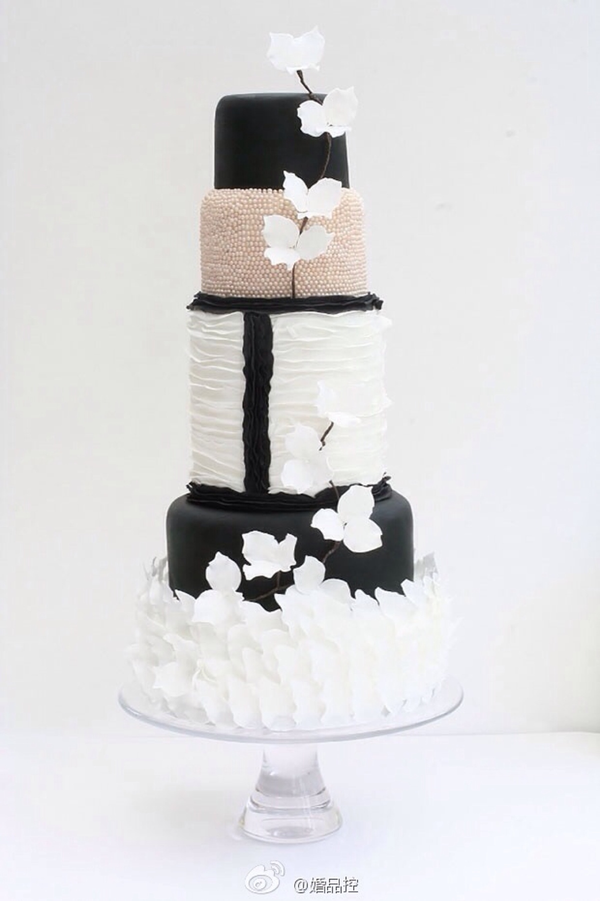翻糖 婚礼 鲜花 黑白 蛋糕 甜点