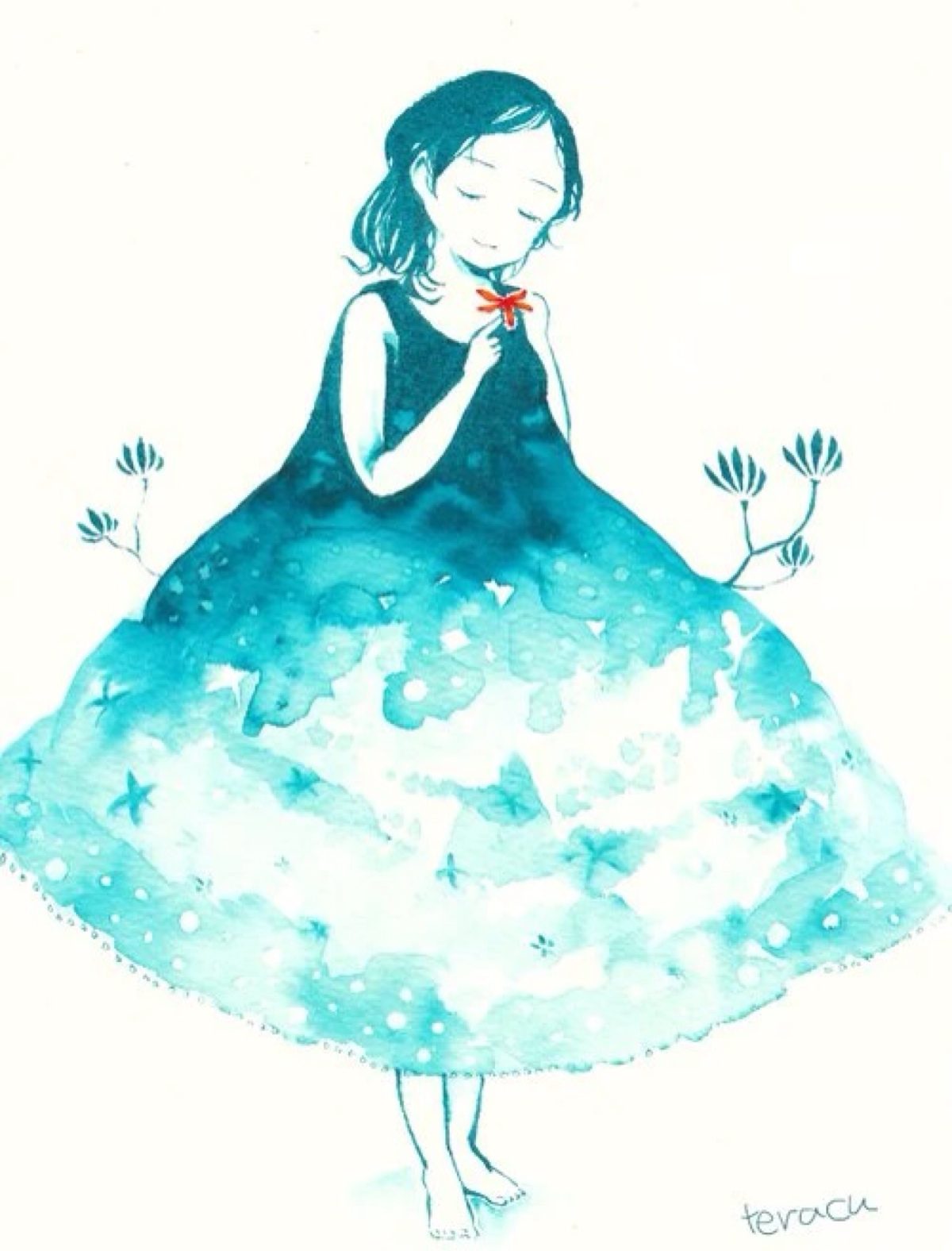 水彩色调调的冷色系治愈少女