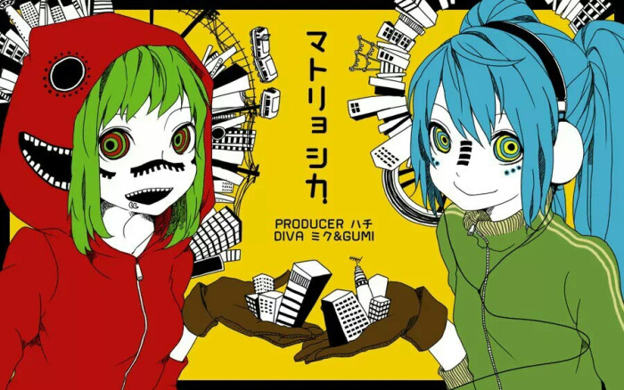 v家 gumi miku系列 作者不详侵删 萌 插画 系列 套图 次元 壁纸 头像