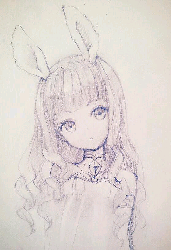 手绘 铅笔绘 兔耳少女