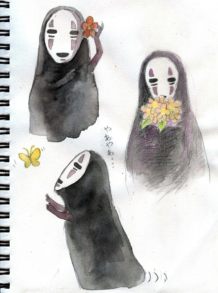 千与千寻,白龙,无脸男,p站,原创同人作品,动画动漫,插图彩绘