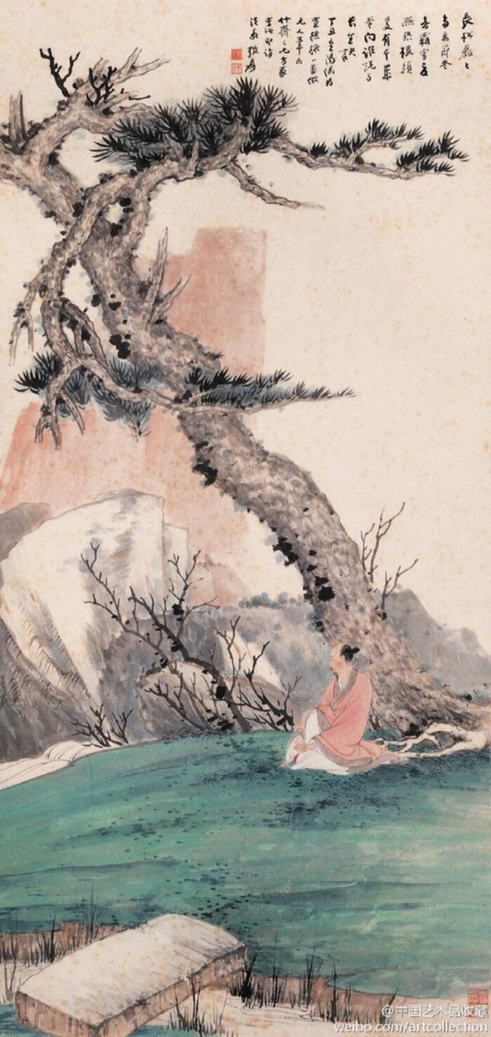 5×64cm,1925年作. 张大千人物画多采古装,借人物以抒情怀.