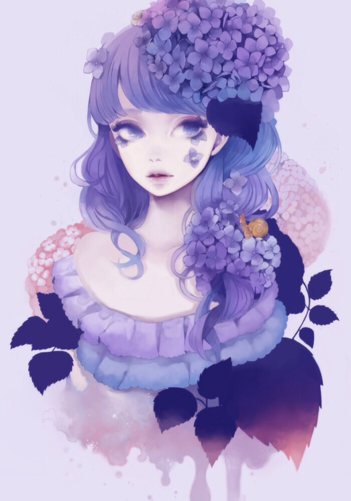 动漫 二次元 cg p站 pixiv 那些童话般美好的插画 bymokaffe 紫阳花*