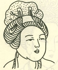 唐代贵妇包髻发式,彩锦缠头
