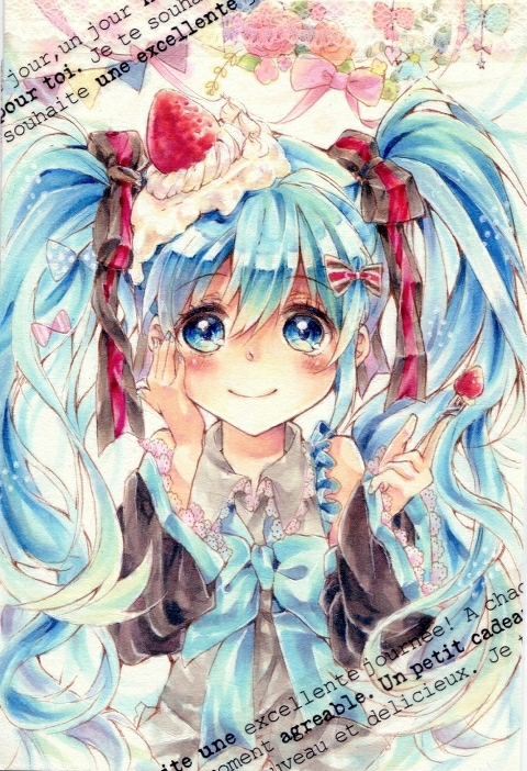 手绘 动漫 美图 vocaloid 初音未来 miku v家 插画 生日快乐公主殿下