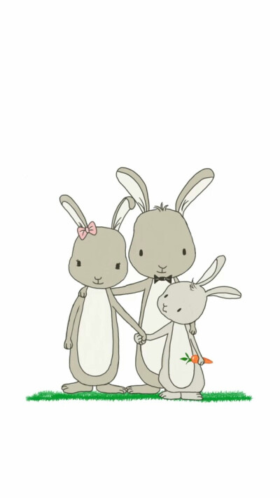 原创 手绘 可爱 兔子 一家三口 卡通 壁纸 幸福