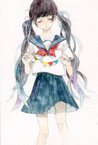 手绘 插画 水手服 少女 可爱 壁纸