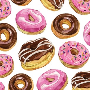 森系水彩画 食物 甜甜圈『草莓& 巧克力