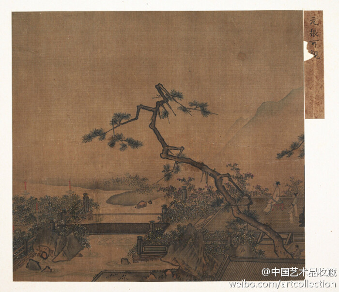 山水画#【 元 张可观 《露台月夜图》 】册页,绢本设色,26.7×24.
