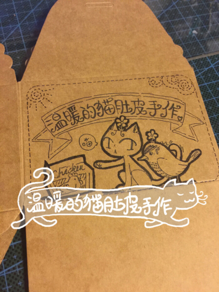 【温暖的猫肚皮手作】牛皮纸盒子原创手绘小漫画!猫小鸟!