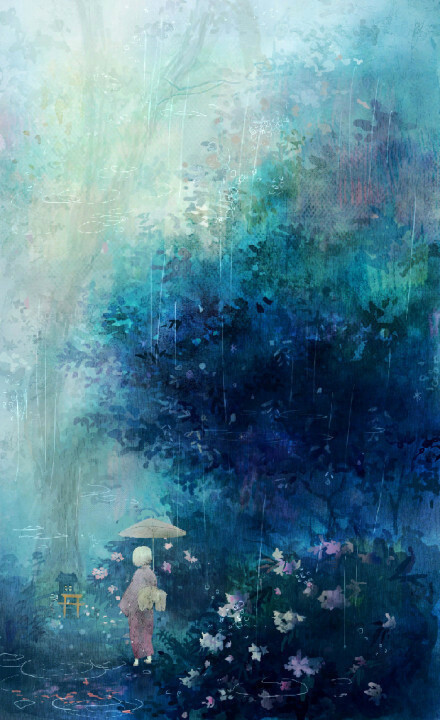 幽夜树林深处独自撑伞