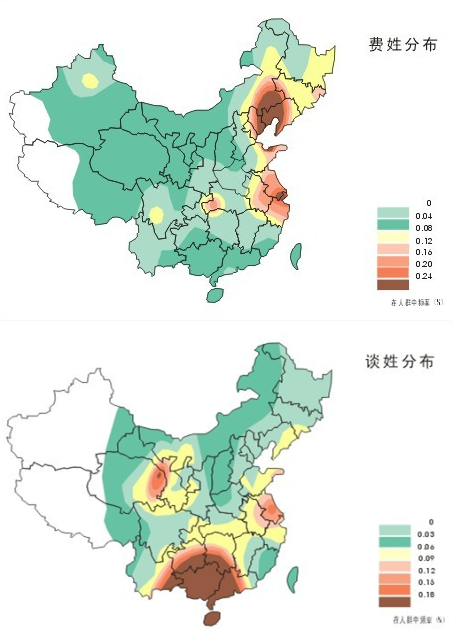 从一些姓氏分布图可以看出江浙向西北西南的迁徙轨迹.