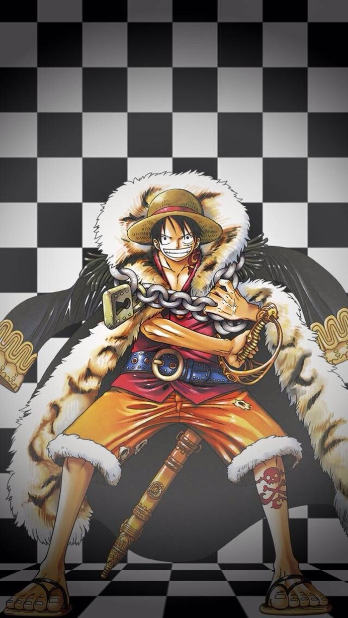 海贼王 onepiece 黑白格背景壁纸 【船长 路飞】