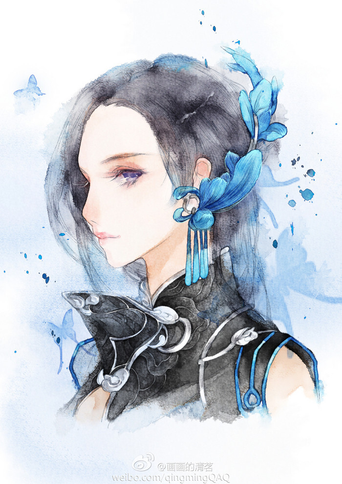 原创 清新 水彩 少女 古风 剑三 插画 【画师:清茗】