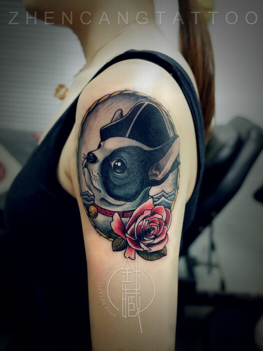 上海纹身 上海针藏刺青纹身作品——斗牛犬