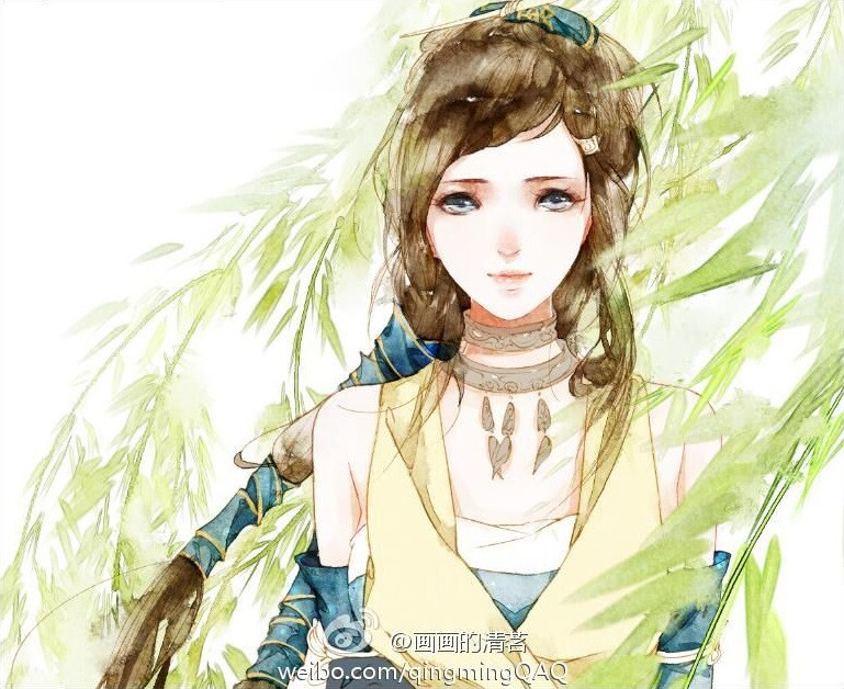 风晴雪 清茗 原创 清新 少女 水彩 插画