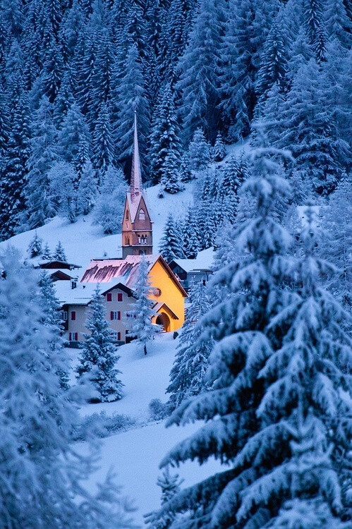 雪山森林,意大利dolomites,隐藏在雪山里的小屋