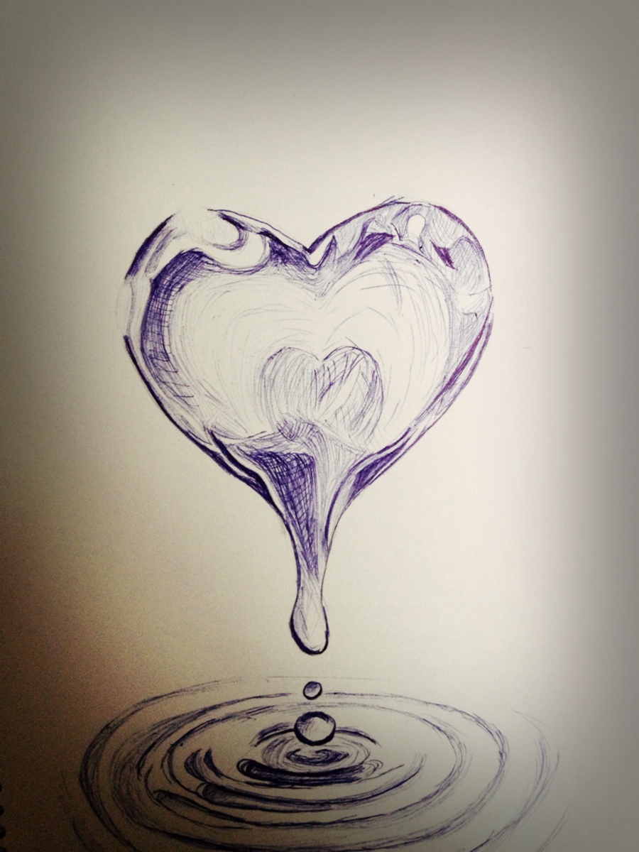 钢笔画爱心水滴