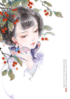 森系少女 手绘 萌 可爱 插画 水粉画 古风