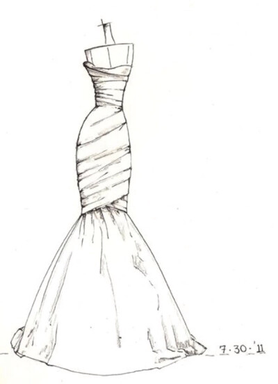 【简单黑白·线条的魅力 时装设计手稿 手绘 铅笔画 婚纱